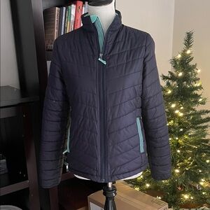 Navy Quilted Jacket with Aqua Accents